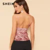 SHEIN Sexy Glamorous Pink Layered Hem Bodice Jacquard Velvet Cami Backless Top Women 2019 Summer Party Highstreet 2019 Vests