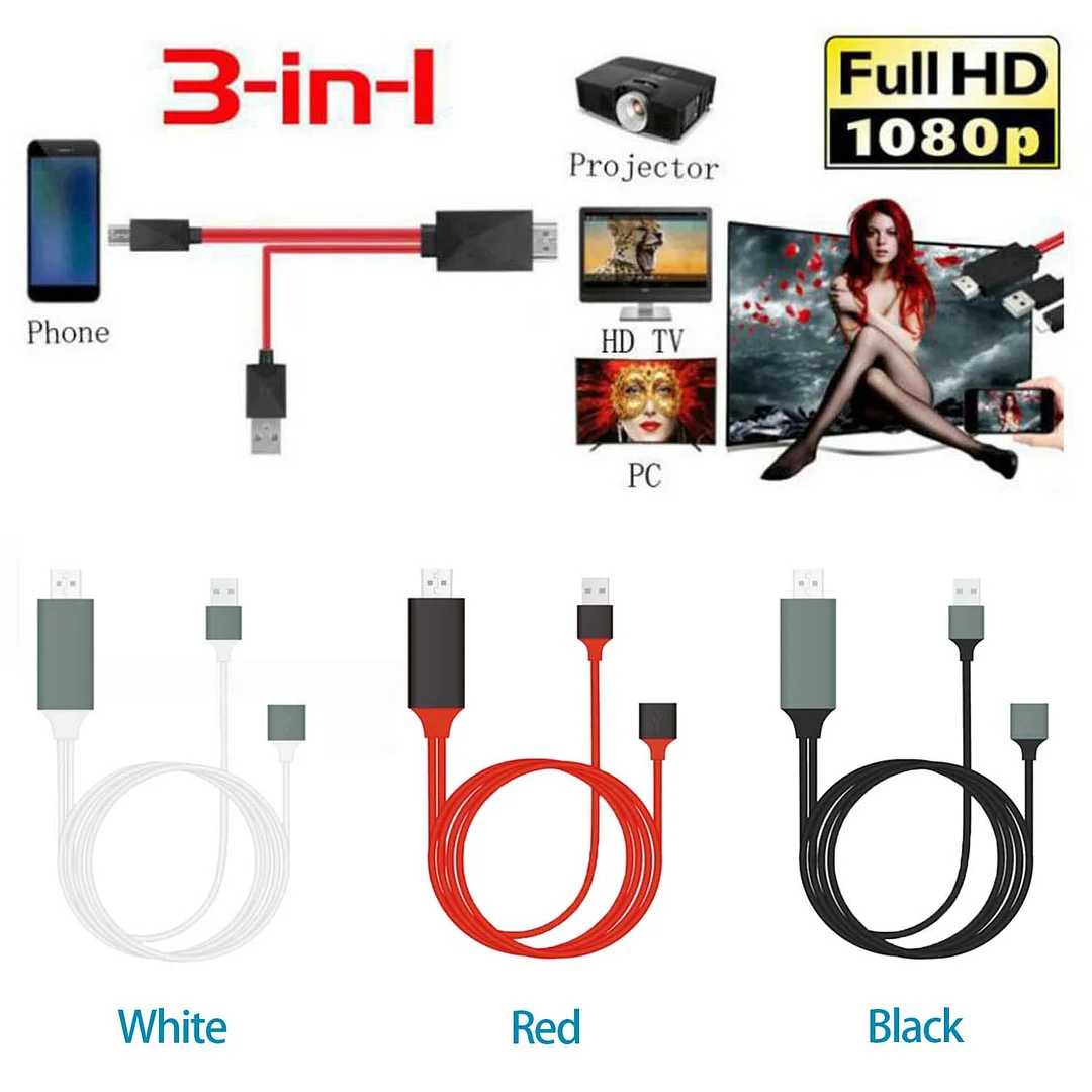Hugoiio™ 3 in 1 HD Phone-to-TV Cable