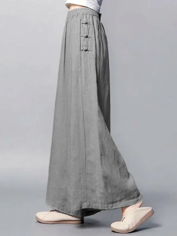 Cotton-Linen Loose Elegant Hand Button Pants