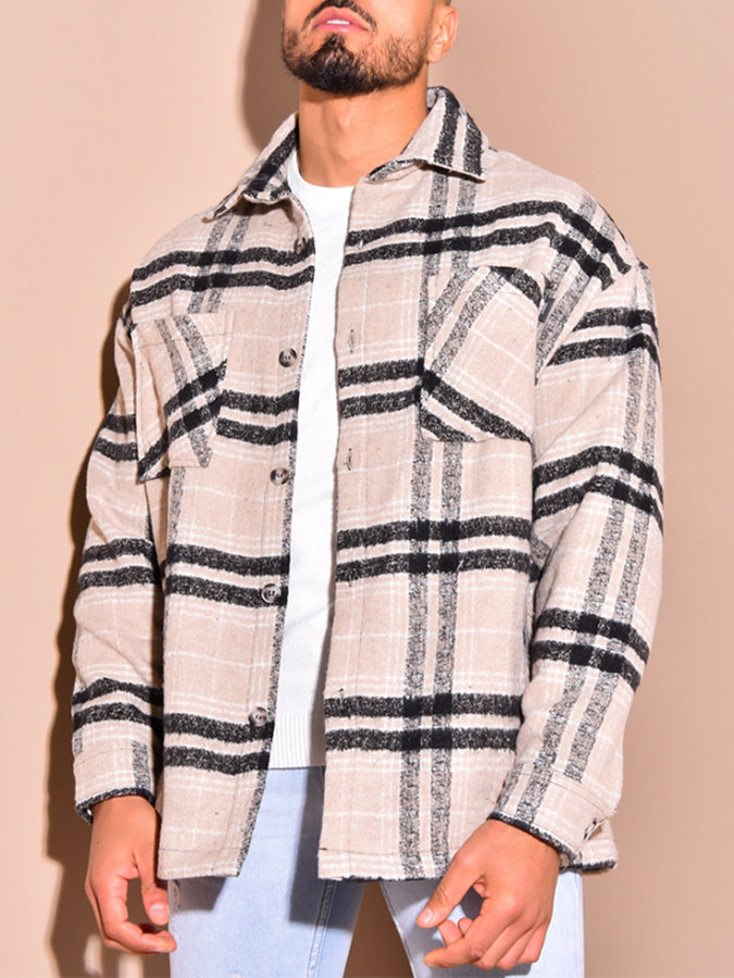 Men's Casual Beige Plaid Jacket