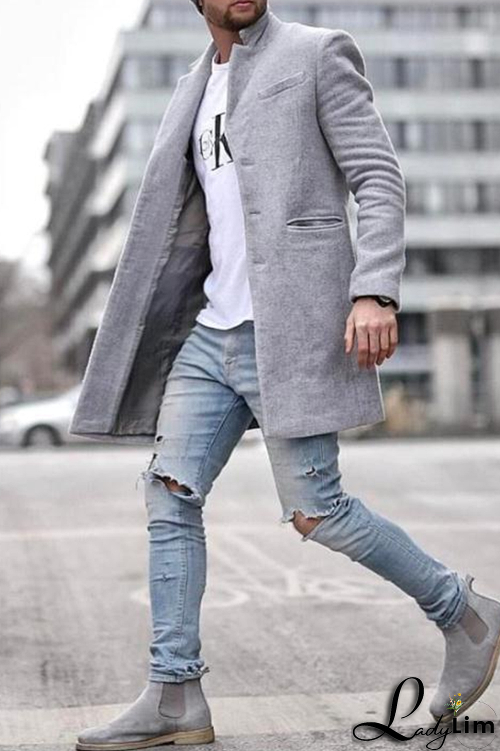 Black Fashion Solid Pocket Buckle Turndown Collar Outerwear