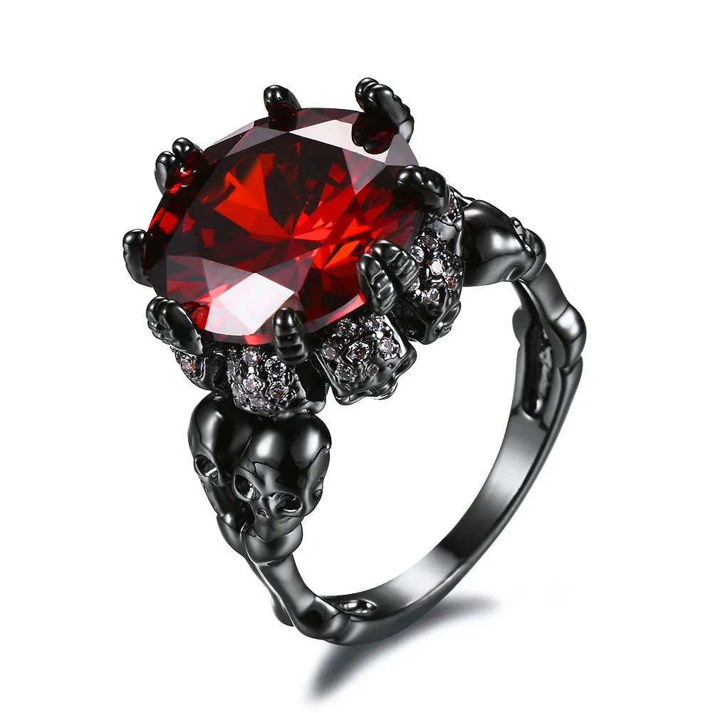 Creative Design Black Gold Round Diamond Skull Ring