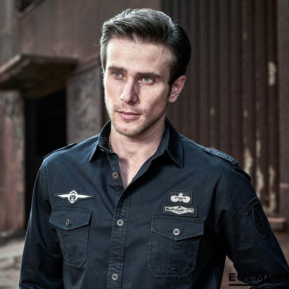 Men Military Style Tactical Shirts Cargo Tops Air Force Cardigan Long Sleeve Plus Size Shirt | EGEMISS