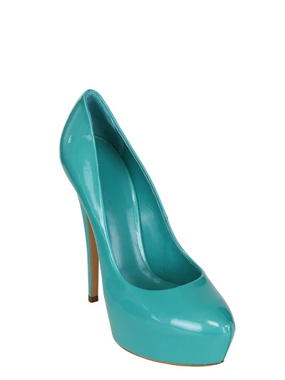 Turquoise Heels Patent Leather Platform Chunky Heel Pumps US Size 3-15 |FSJ Shoes