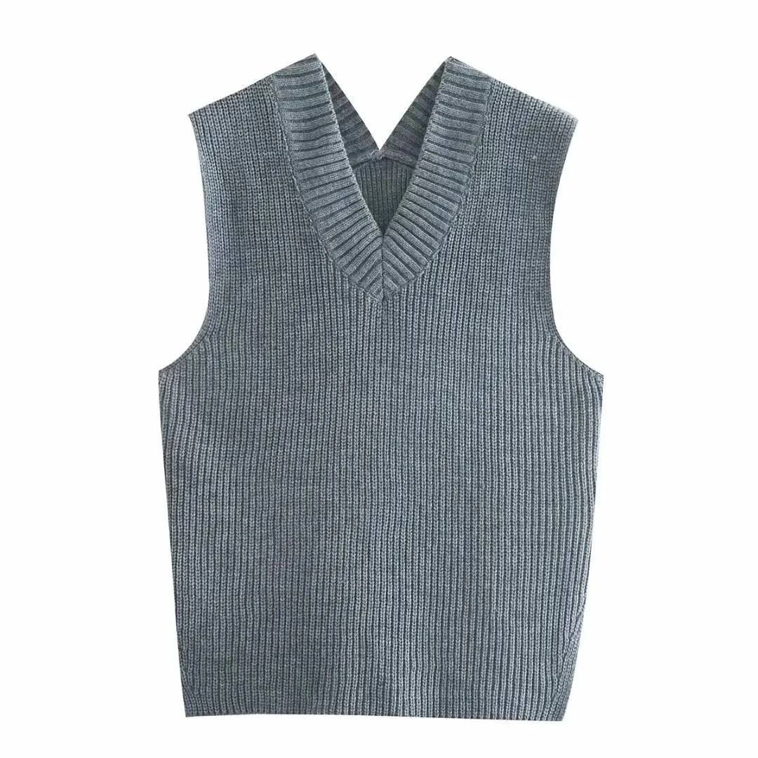 Za Women's Sweater Knitted Vest ropa de mujer 2020 pull femme chandails Jumper Oversize Knitwears Autumn Bf Pullover Sweaters