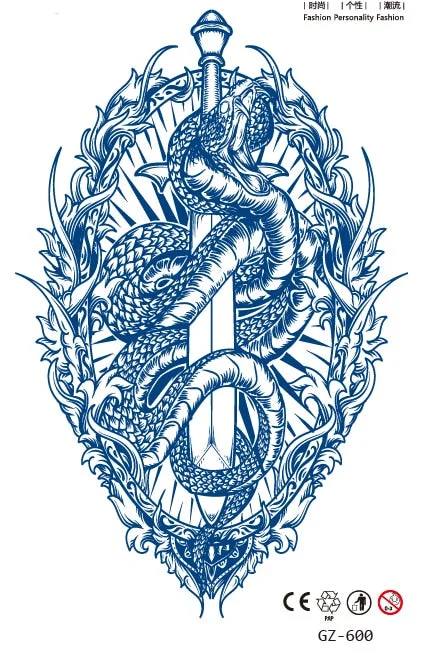 Temporary Waterproof Tattoo Stickers Seductive Snake Flower Ink Lasting Sexy Girls Arm Chest Waist Buttocks Realistic Fake Tatoo