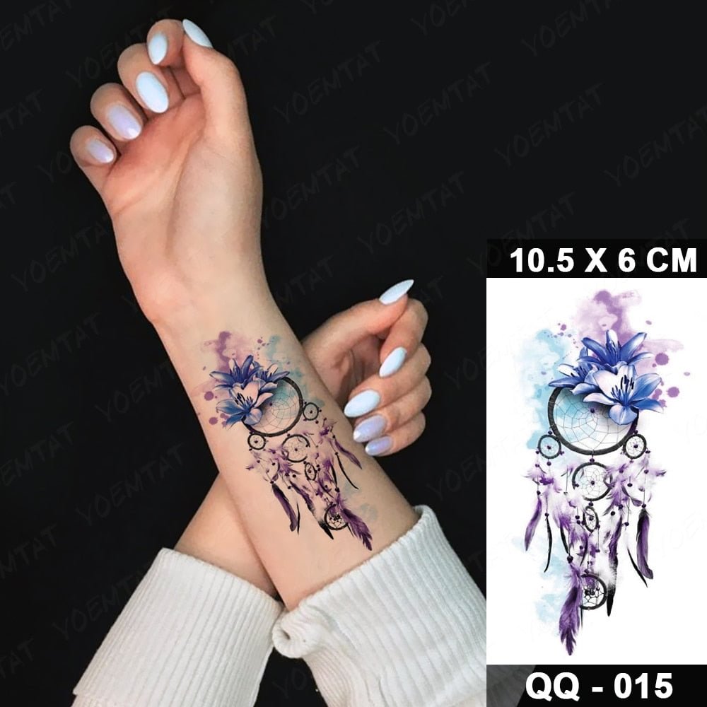 Waterproof Temporary Tattoo Sticker Watercolor Dream Catcher Flash Tatoo Feather Arm Wrist Fake Tatto For Body Art Women Men