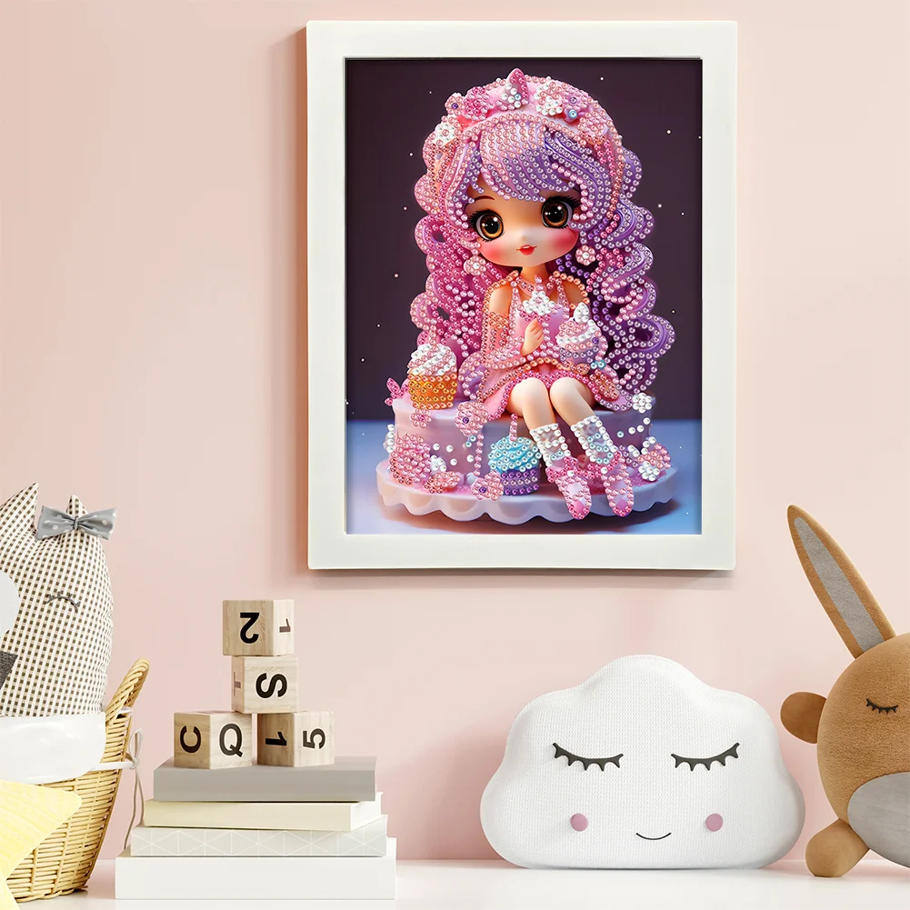 Diamond Painting - Partial Crystal Rhinestone Drill - Cartoon Girl(Canvas|15*20cm)【with Plastic Frame】
