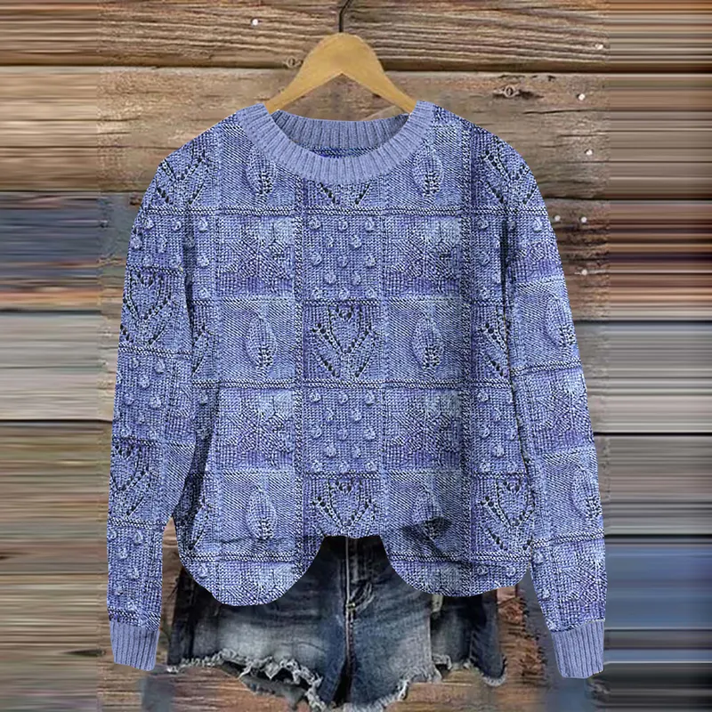 Vintage Knitted Jacquard Crew Neck Sweater