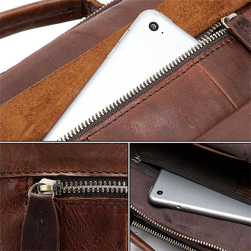 High Quality Retro Men's Shoulder Bag Large Capacity Leather Handbag