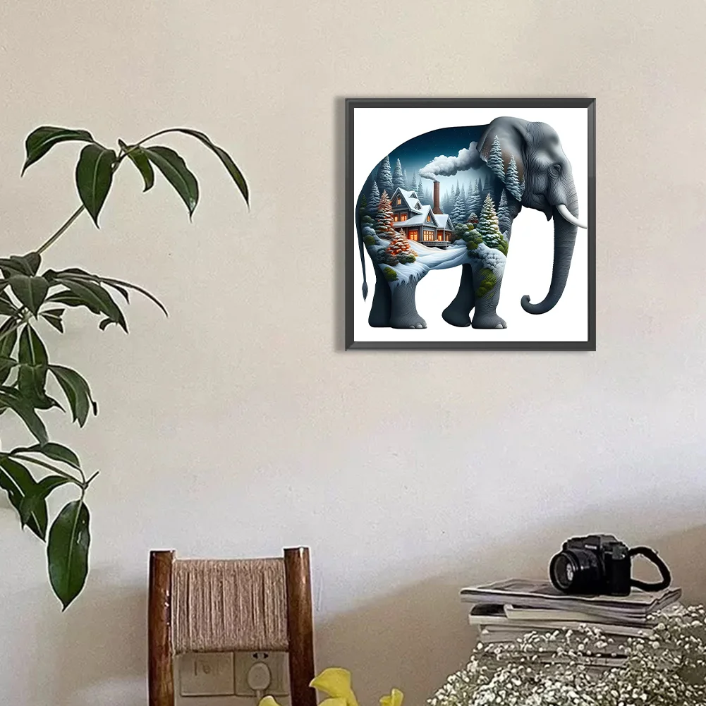Diamond Painting - Full Round Drill - Elephant Silhouettes(Canvas|30*30cm)