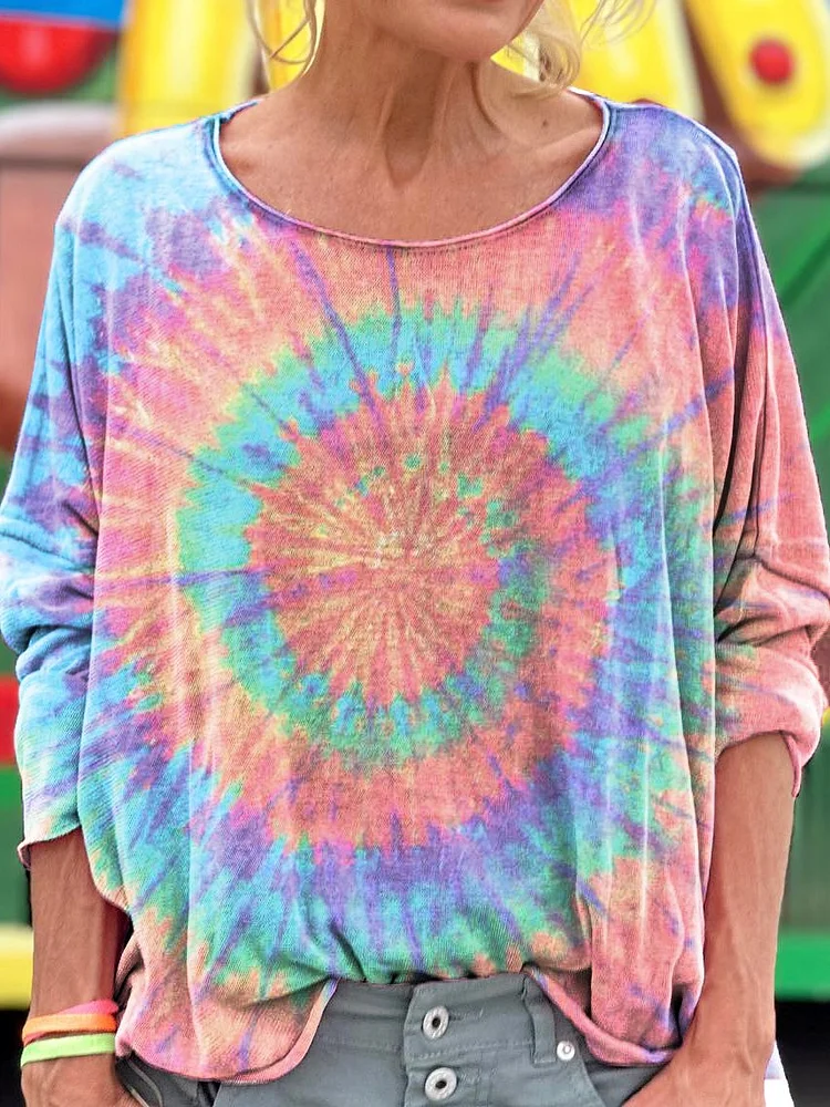Women's Colorful Tie Dye Hippie Print T-shirt