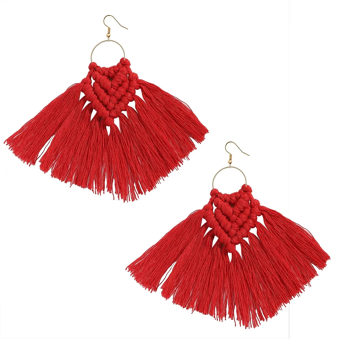 Dvacaman 2020 New Design Bohemian Leaf Shape Tassel Earrings For Women Fashion Weave Macrame Cotton Thread Earrings Drop Jewelry