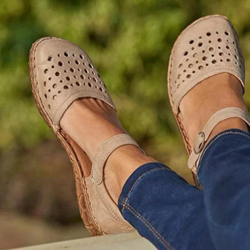 Low Heel Wrap Ankle Strap Buckle Hollow Out Sandals