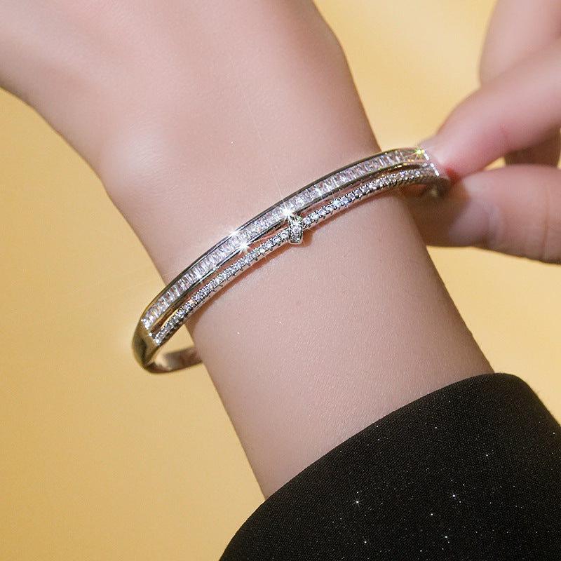 Zircon Cross Adjustable Open Bracelet Niche Bracelet Fashionable All-Match Hand Jewelry