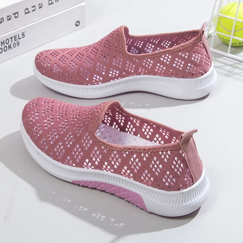 Woherb NEW Summer Korean Mesh Comfortable Women Shoes Breathable Hollow Sports Walking Sneakers Casual Flat Ladies