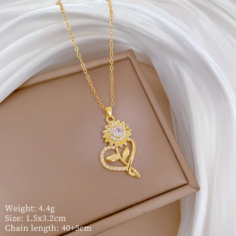 Copper Micro-Inlaid Necklace For Women Copper Micro-Inlaid Real Gold Electroplating Simple Ins Exquisite Clavicle Chain Neck Chain