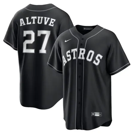 Men's Houston Astros #27 Jose Altuve  Black Lights Out Replica Player Jersey