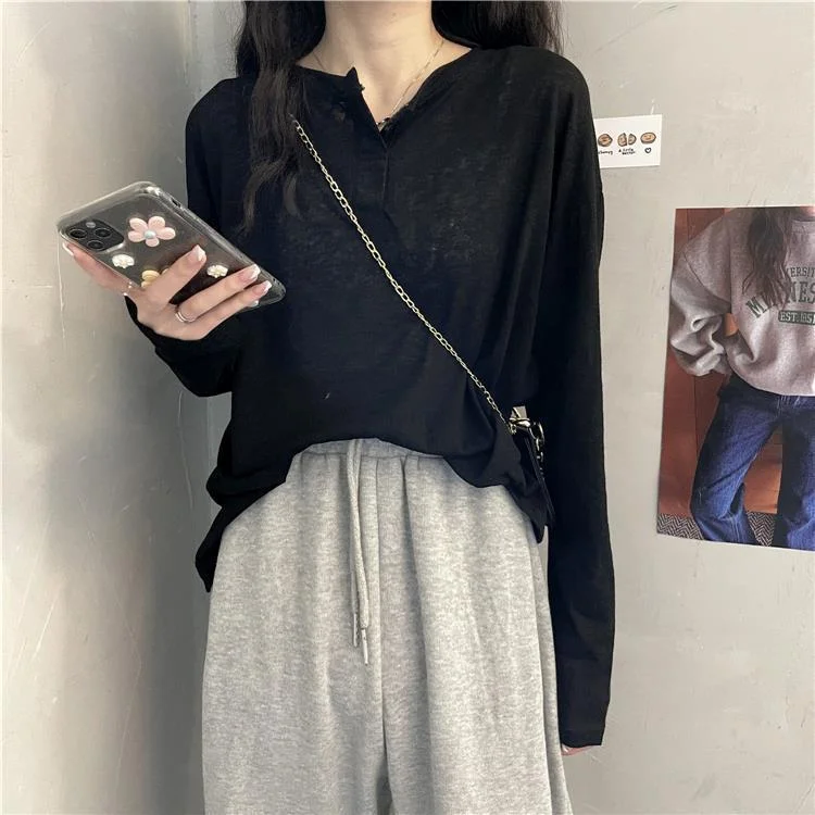 Oversize Solid Mesh T-shirts Women Long Sleeve Sun-protection Baggy Causal Undershirts Summer Ulzzang Simple All-match Outwear