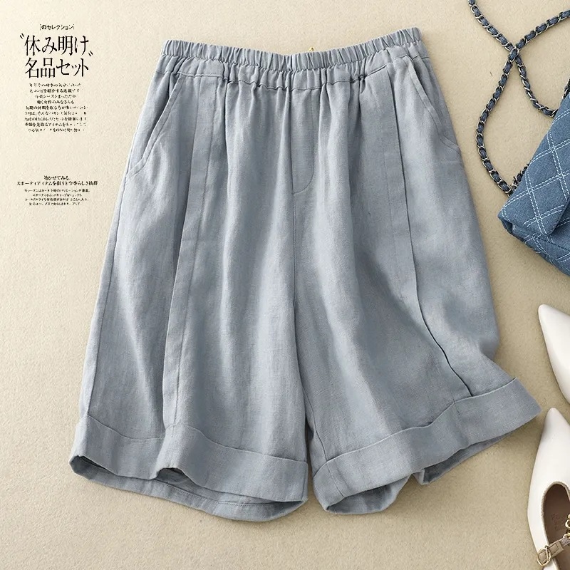 Women's Vintage Solid Color Casual Cotton Linen Shorts elevenforest