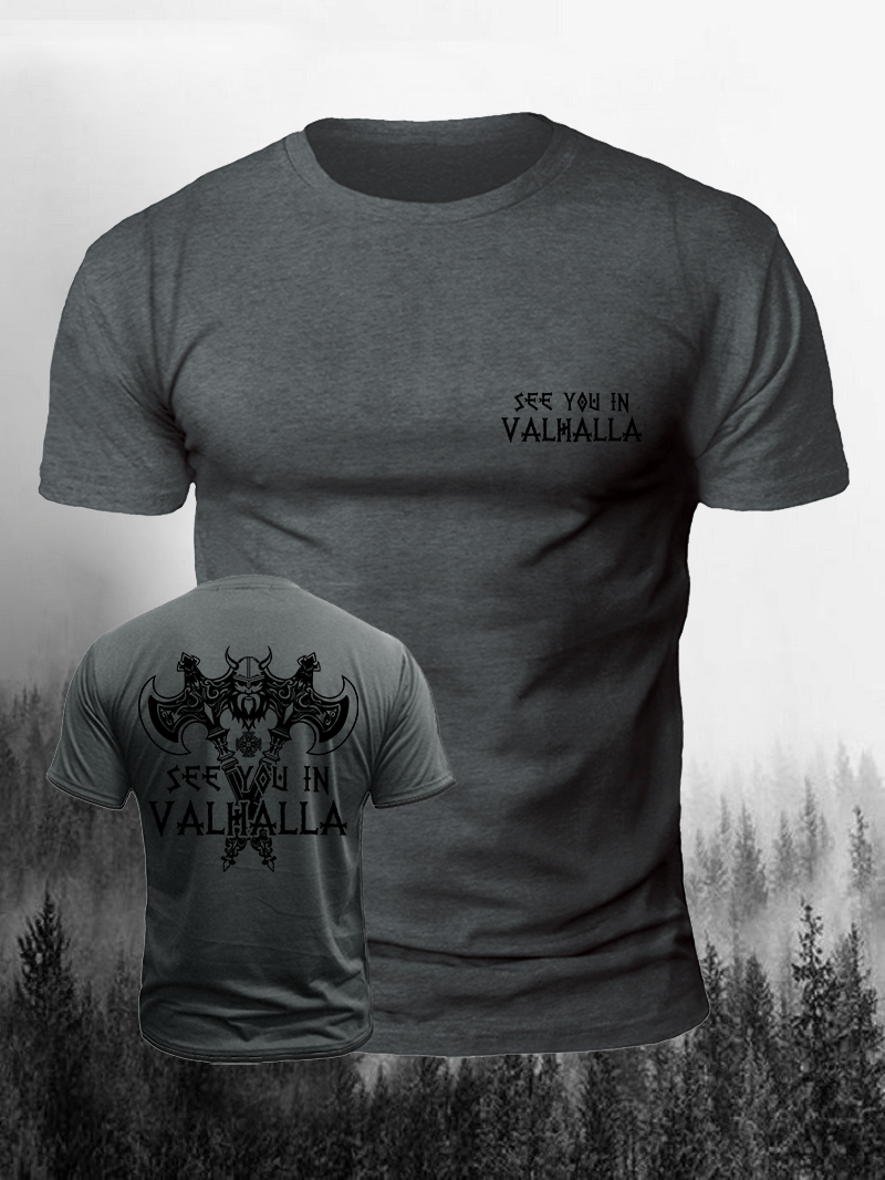Men's See You In Valhalla Print Casual Short Sleeve T-shirt