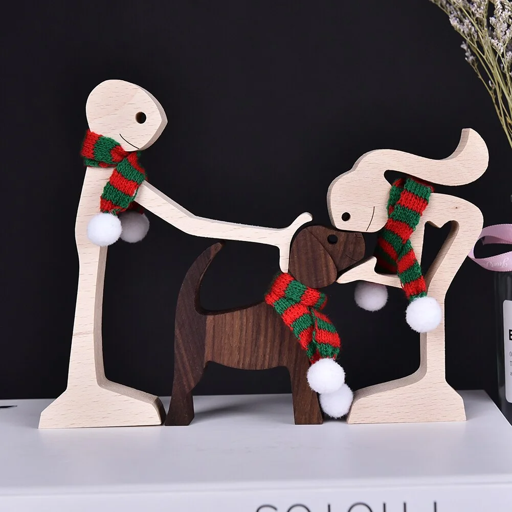 Wooden Dog Christmas Ornaments For Home Decor Craft Figurine New Year's Decor Creative Home Decoration Lovely Gift
