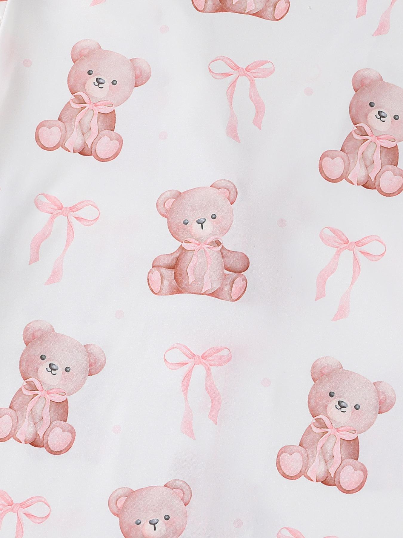 Women's Bear Print Knit Short Sleeve Top & Elastic Waist Shorts Pajama Set, Casual Fit Comfy Soft Cute Shirt & Shorts Loungewear Set, Ladies Sleepwear for Summer Pjs