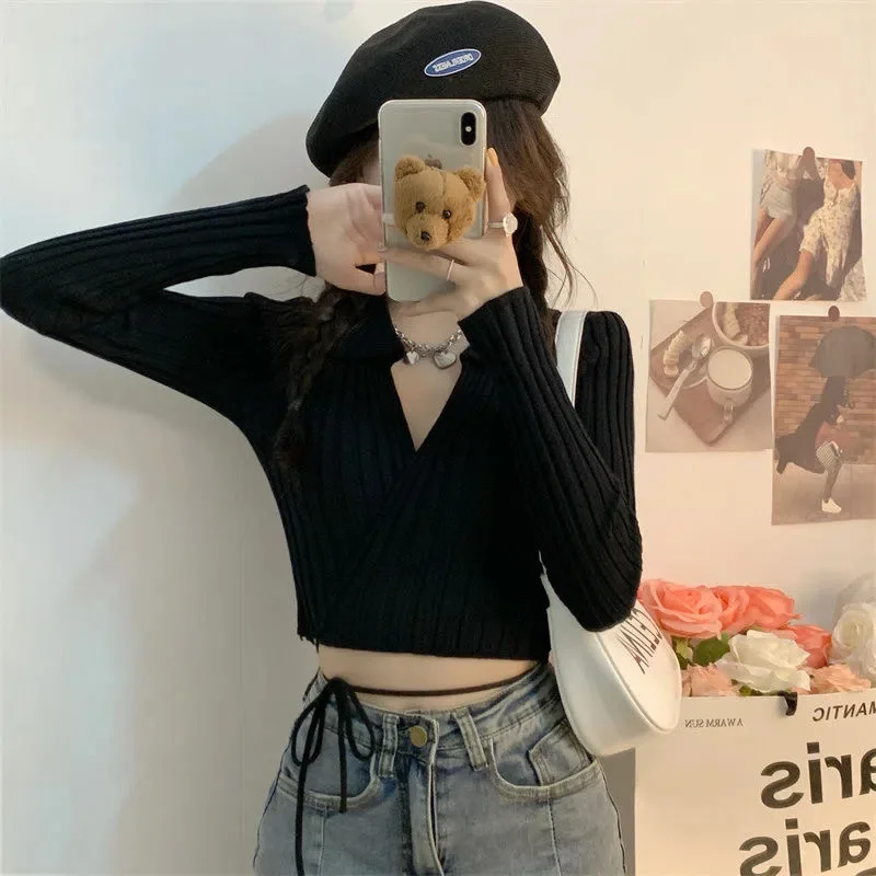 Uveng Uveng Strapped Sweater Cardigan Woman Spring 2023 New Hot Girl Exposed Umbilly Knitted Blouse Outside Tide