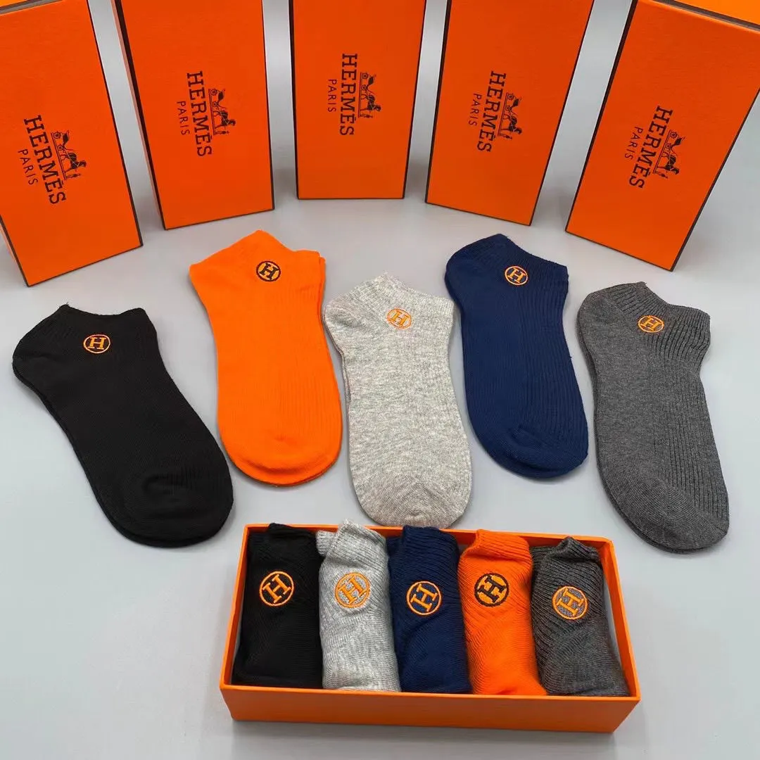 Socks Short Socks Men's Socks Summer Thin Deodorant Low Cut Sweat Absorption Breathable Sports Trendy New Style 5 Pairs Pack