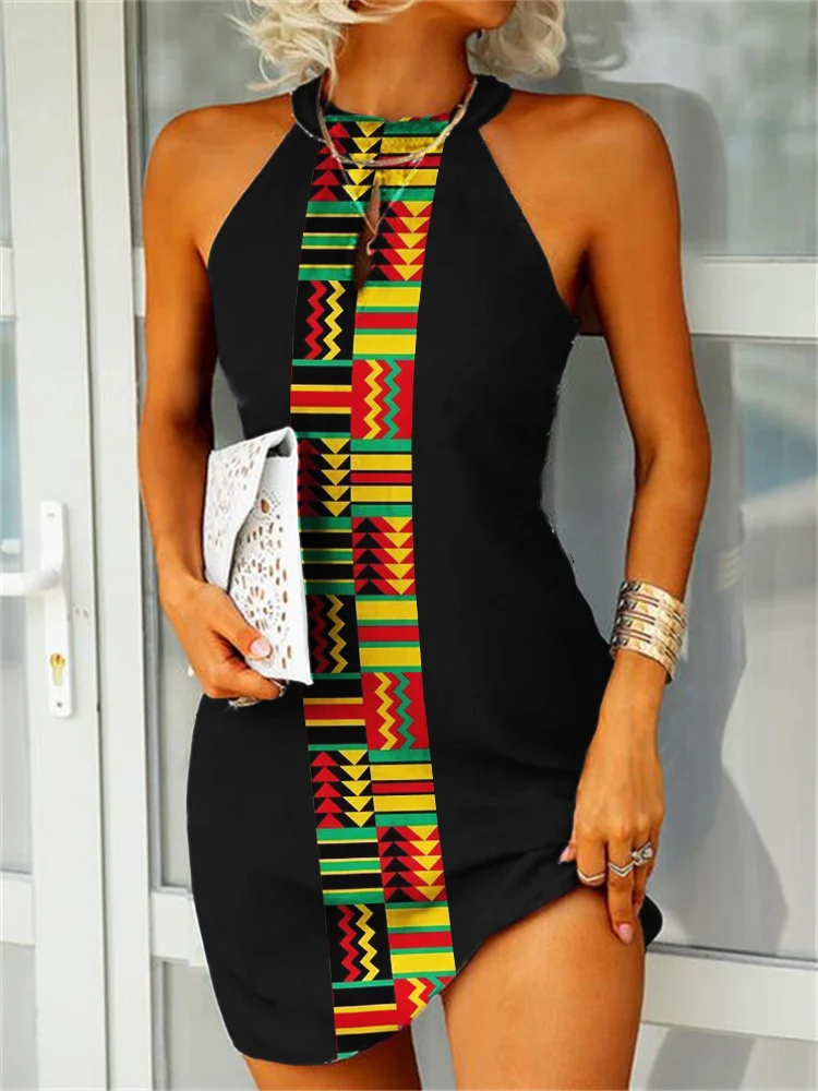 Black Pride African Ethnic Stripe Mini Dress