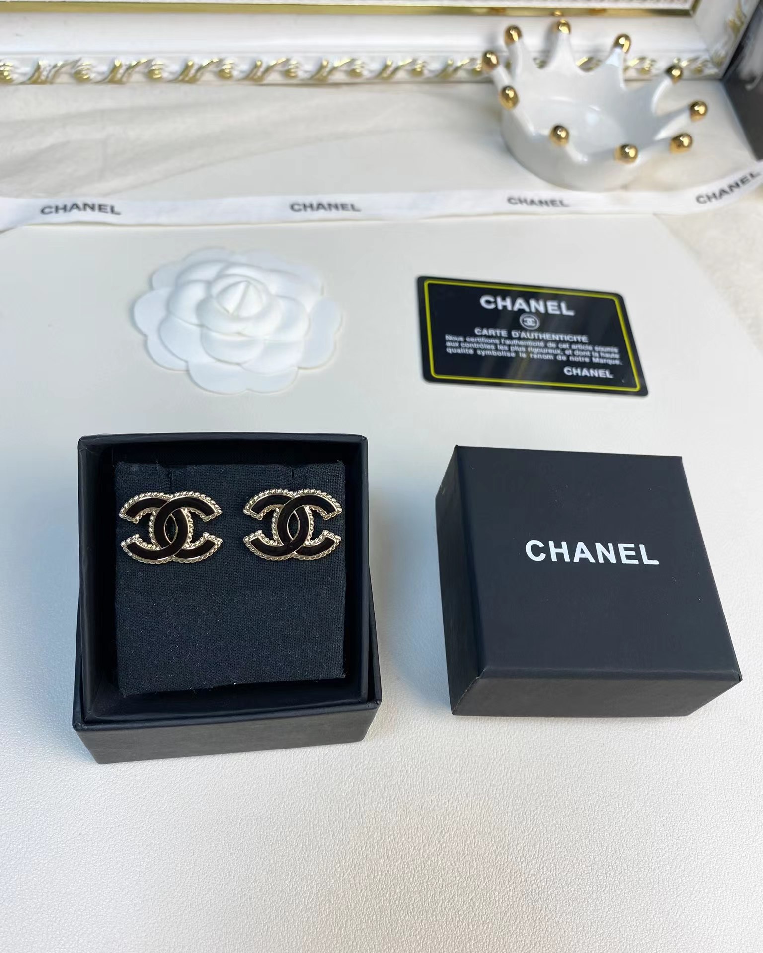 Buy replica Chanel Gold Edge Black Double C Earring and replica jewelry from PICKS Jewelry