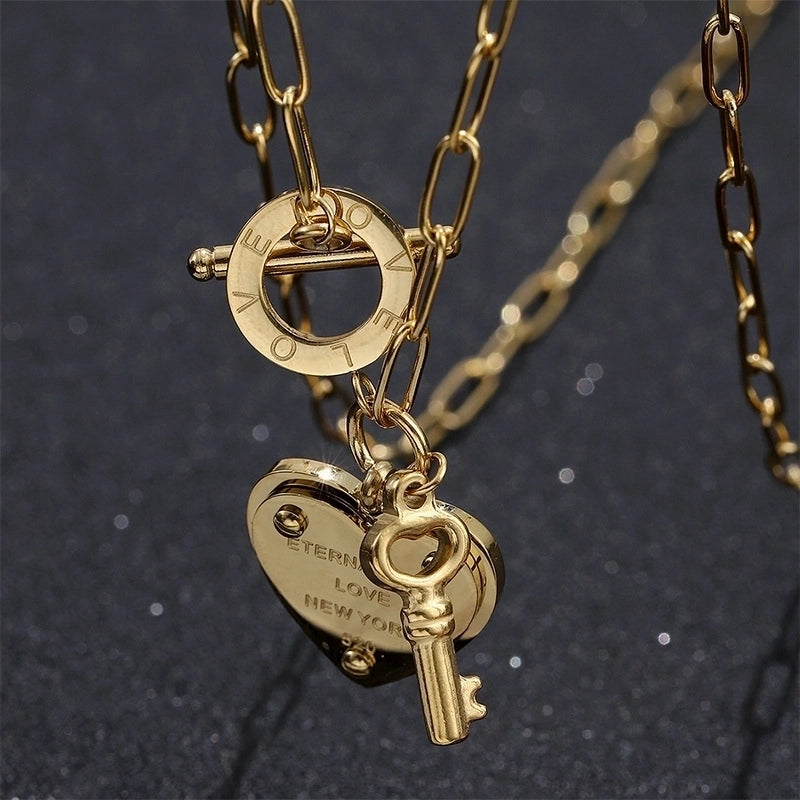 Casual Hip-Hop Minimalist Letter Heart Shape Key Titanium Steel Pendant Necklace