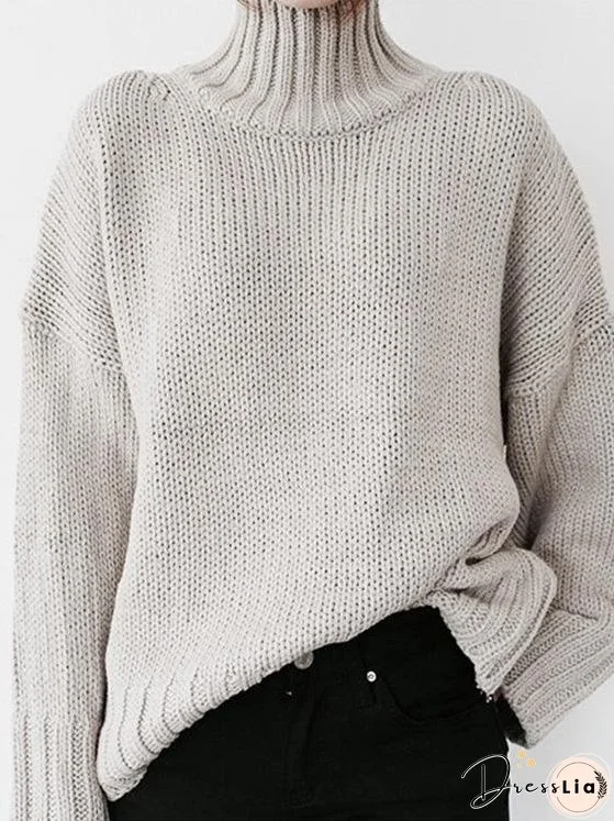 Turtleneck Solid Pullover Long Sleeve Sweater