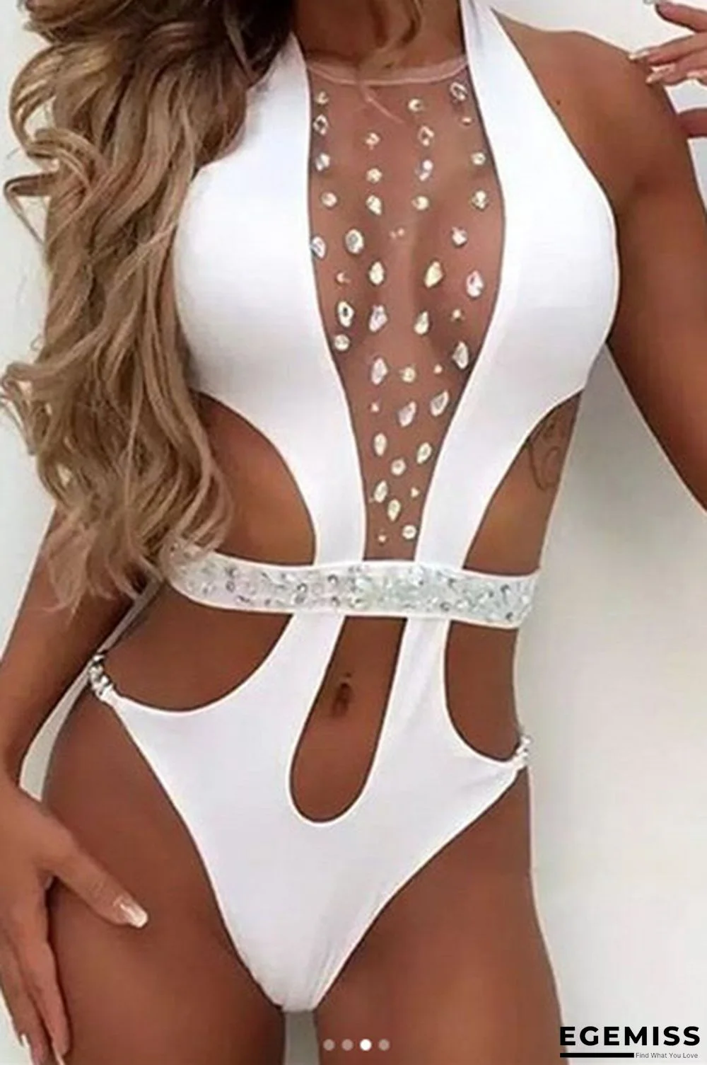 White Sexy Stitching One-piece Swimsuit | EGEMISS