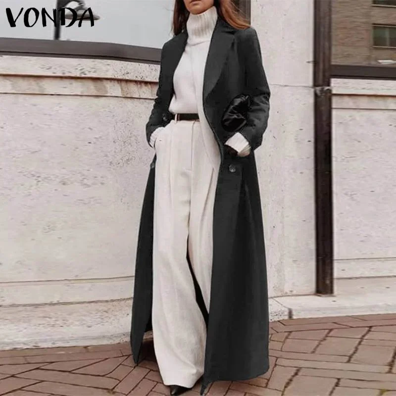 Women Autumn Cardigan Coats Winter Warm Black Overcoats VONDA 2021 Ladies Casual Jackets Loose Long Outwears Oversized Jackets
