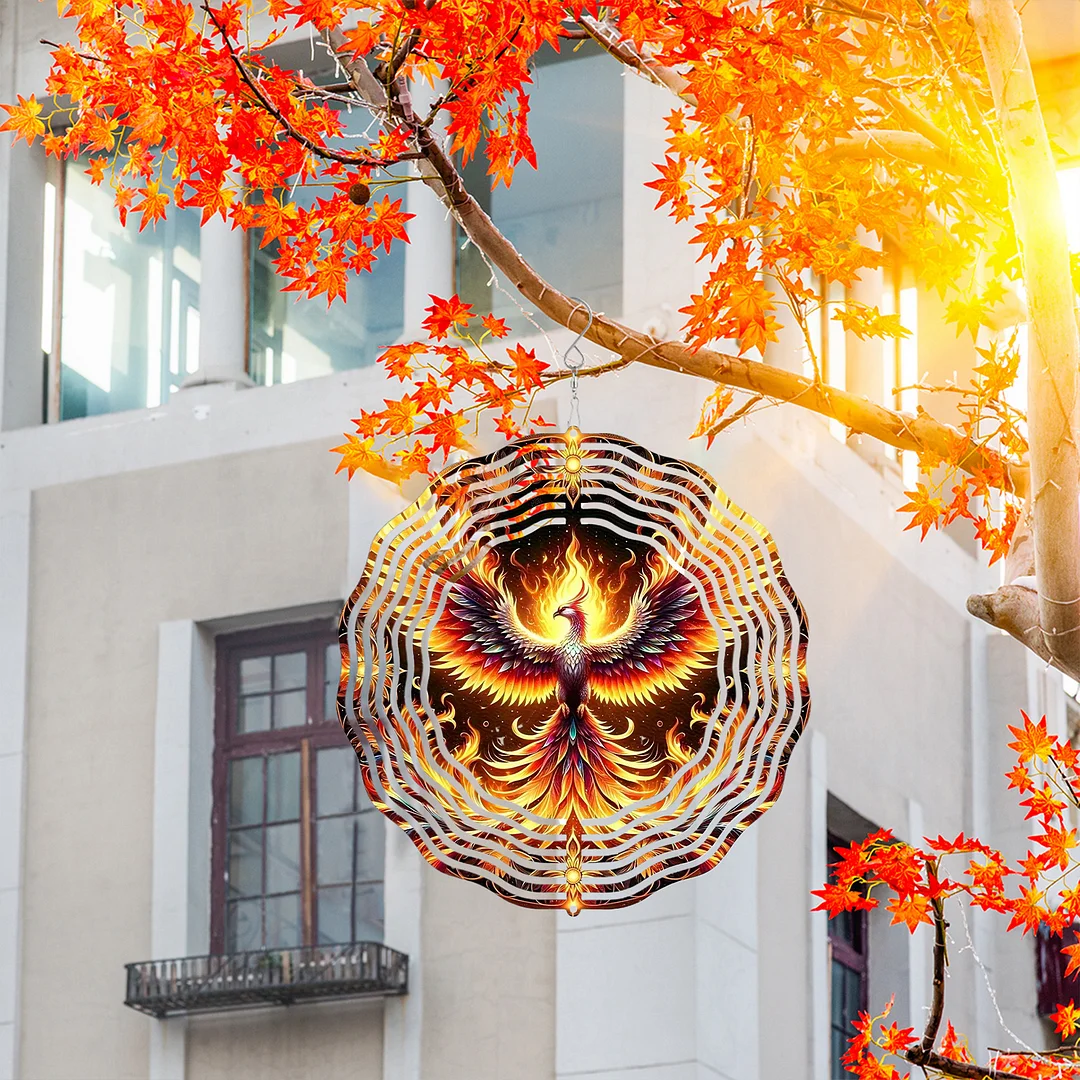 3D Hanging Wind Spinner 360 Degree Rotating 10-Inch Garden Wind Spinners Hanging Wind Catcher Art Gift for Home Garden Halloween Christmas (Phoenix)
