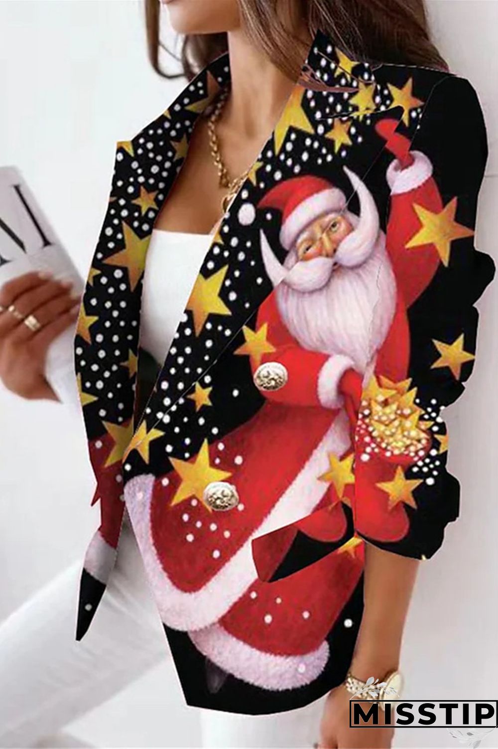 Black Red Casual Print Cardigan Turn-back Collar Outerwear