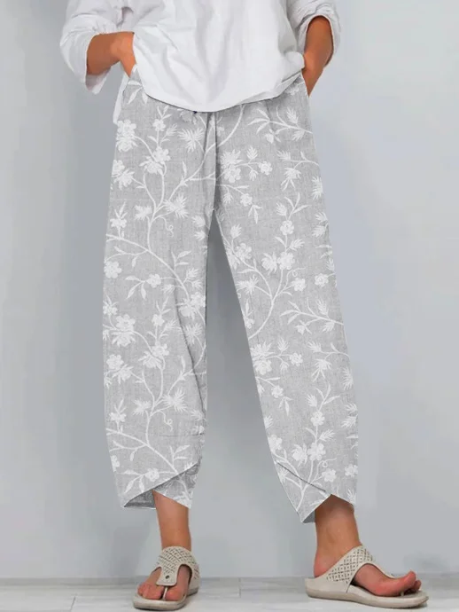 Classy Floral Lace Embroidered Cropped Casual Pants