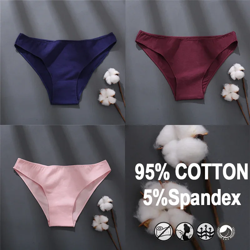 Billionm Women Sexy Cotton Panties Solid Color Underwear Simple Style Briefs Low Waist Breathable Panties Female Soft Intimates Lingerie