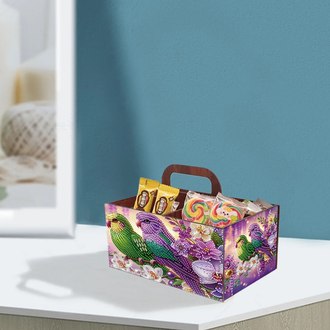 Completed Diamond Art Handmade Wooden Storage Box for Desktop Decor (Birdie B)