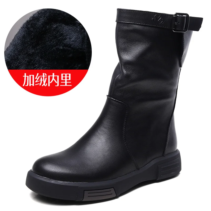 Yyvonne Kraft Retro-Winded Sleet Boots Women Autumn And Winter New Horse Boots Flat-Bottomed Knight Boots Side Zippered Work-In-Work Martin Boots