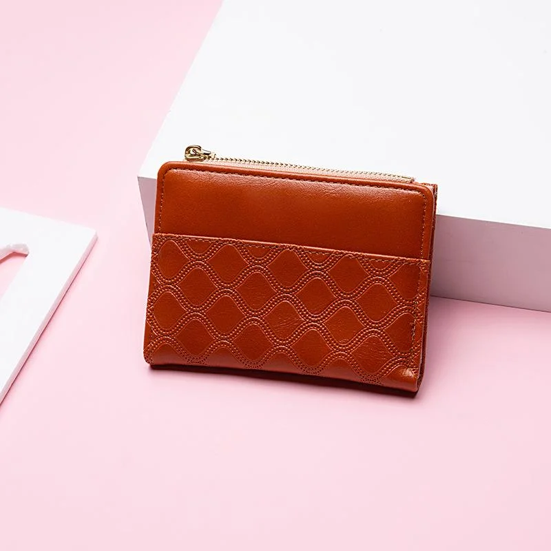 Fashion Simple Women's Small Wallet Short Zipper Folding Embossed Women's Wallet