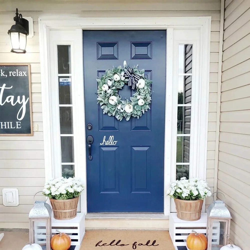 White Pumpkin Wreath Door Hanging Home Holiday Decorations