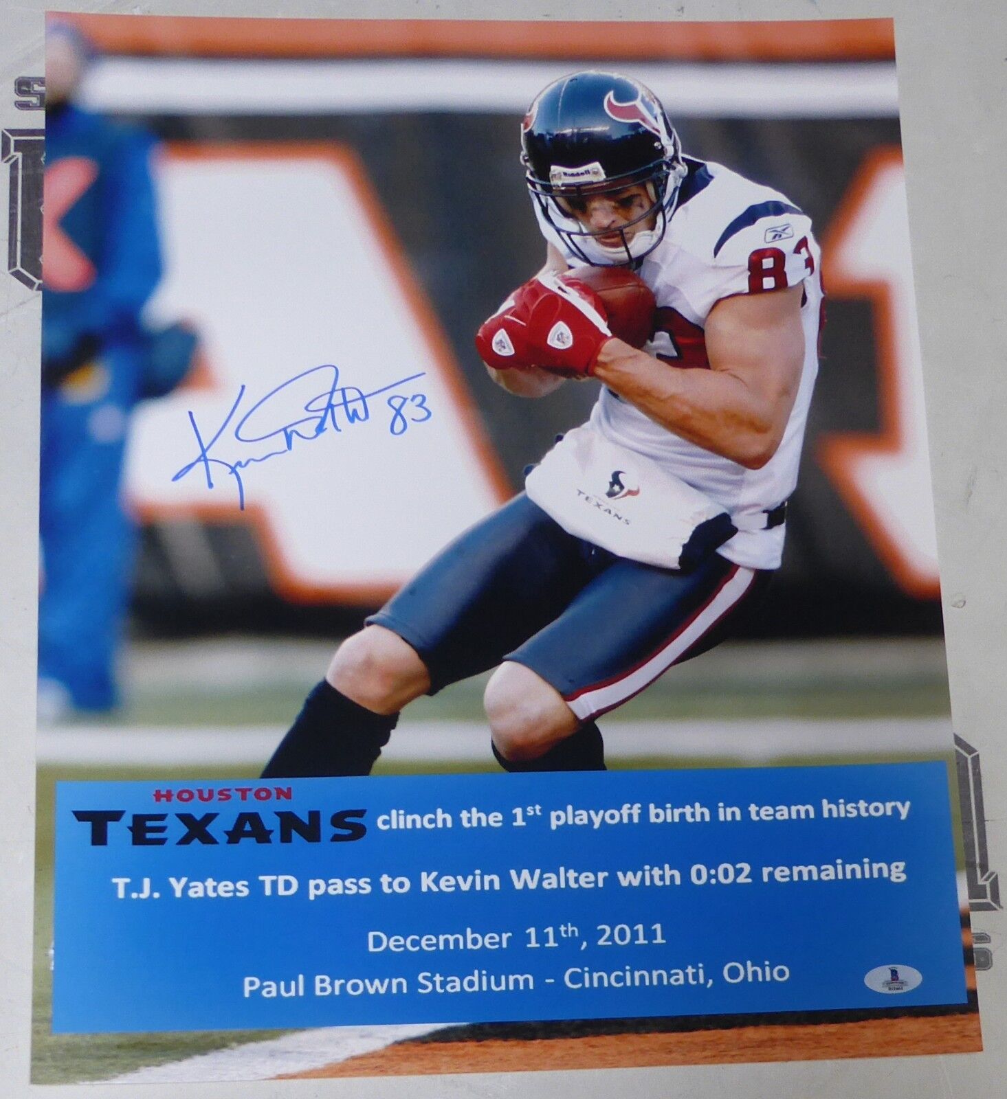 Kevin Walter Signed 2011 Texans Football 16x20 Photo Poster painting BAS Beckett COA Autograph