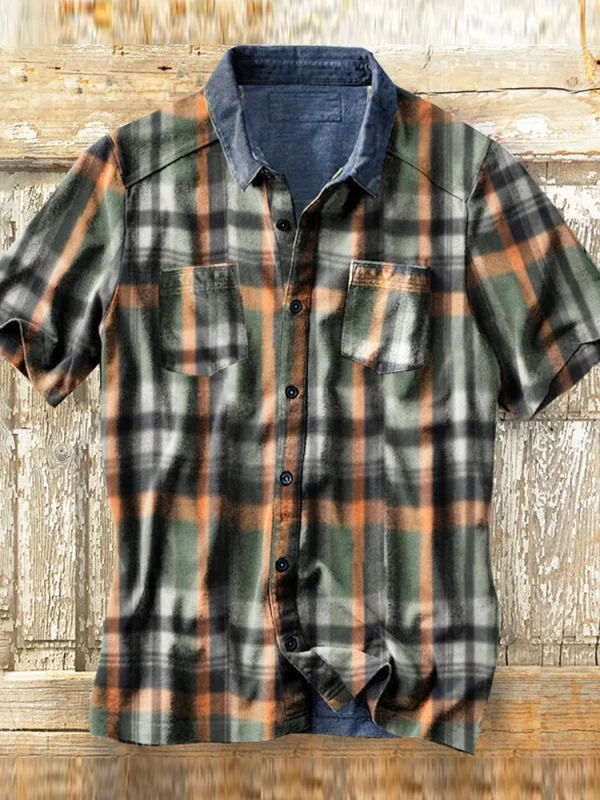 Men's multicolor lattice pattern cotton linen shirt