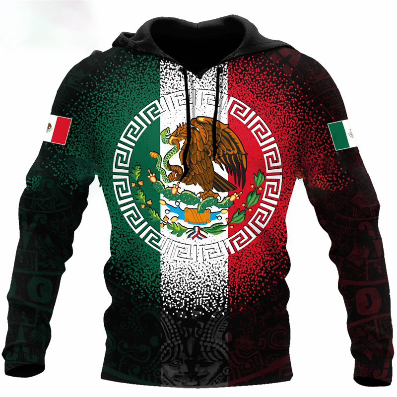 Erpret Fashion 3D Print Mexico Flag National Emblem Hoodie Men Tops Autumn Long Sleeve Mexican Aztec Sweatshirt Streetwear Clothing