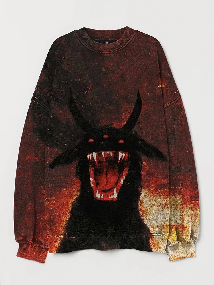 Comstylish Baphomet Mystical Three Eyed Goat Art Washed Sweatshirt