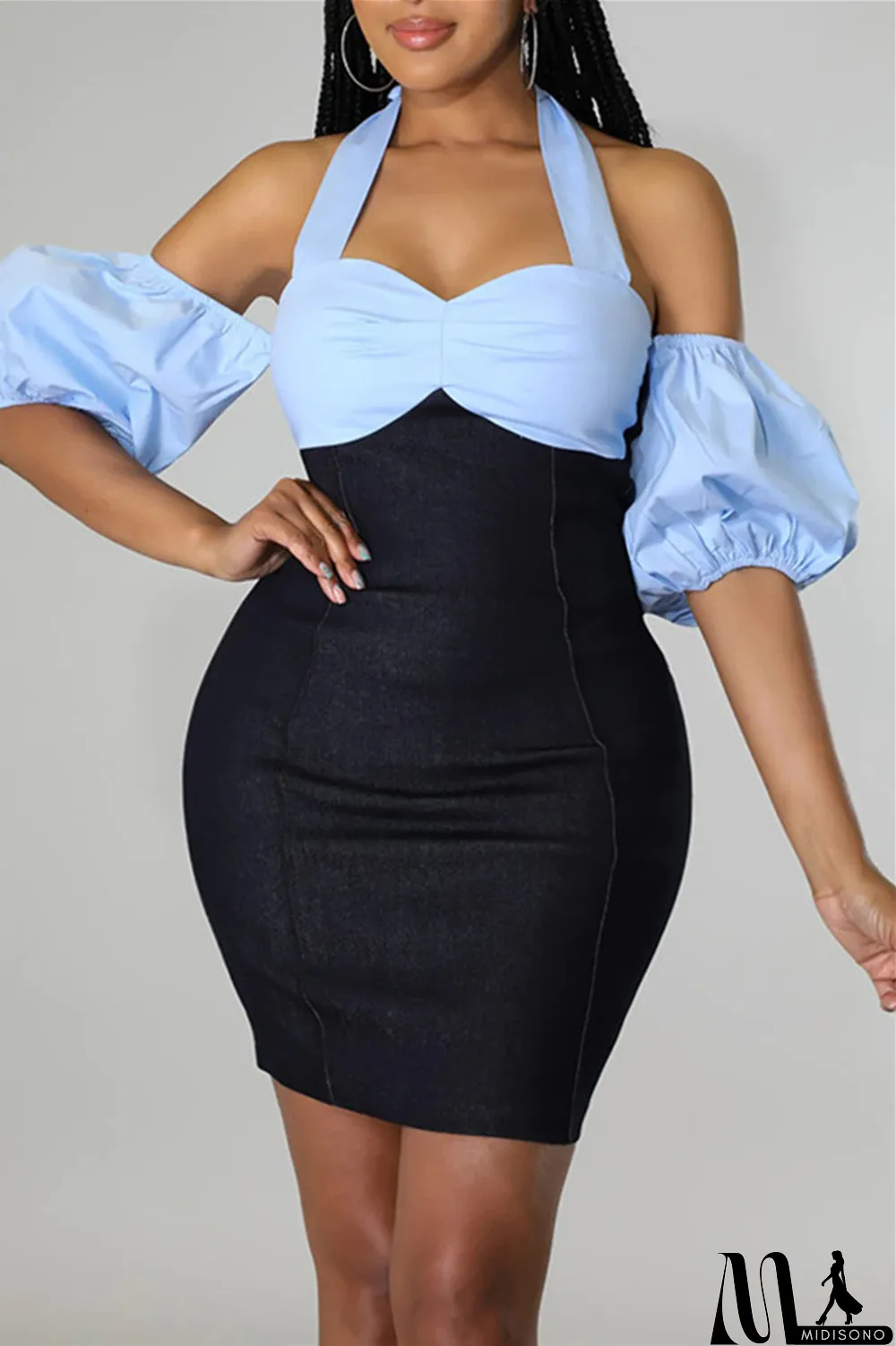 MidiSono - Black Fashion Sexy Casual Solid Bandage Split Joint Backless Short Sleeve Dress