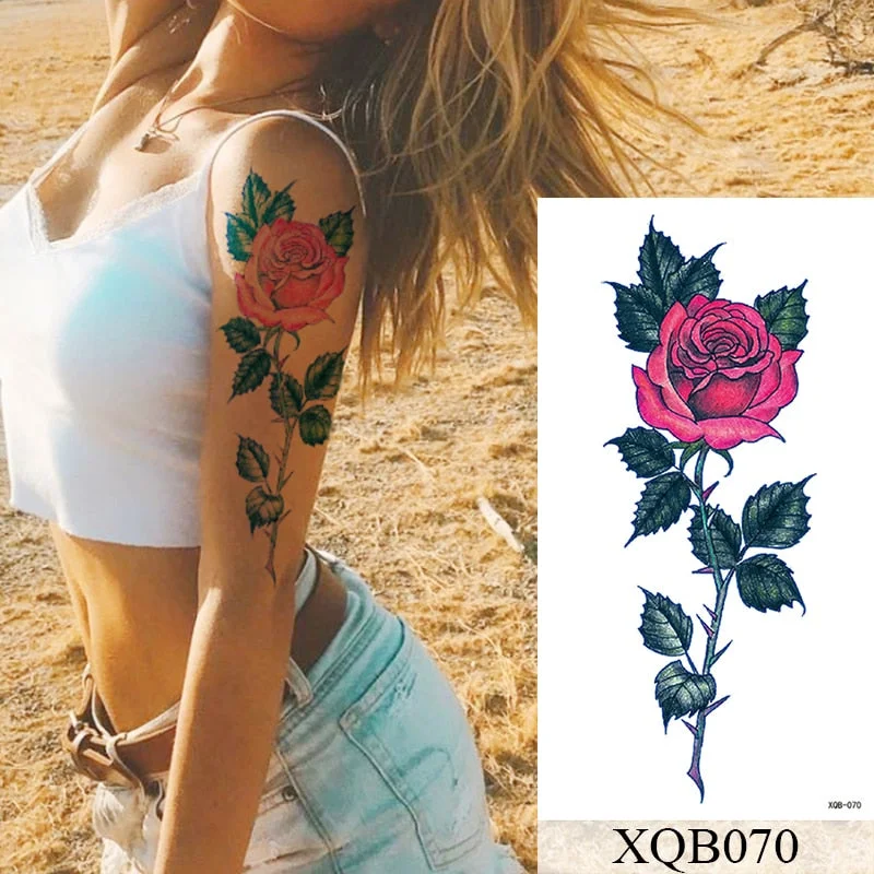 Waterproof Temporary Tattoo Sticker Flower Rose Flash Tattoos Lalash Tattoos Snake Lion Body Art Arm Fake Sleeve Tatoo Women