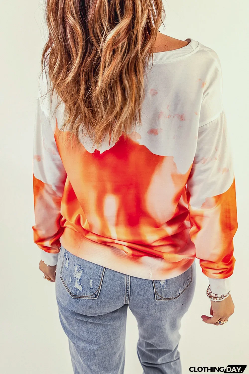 Orange Tie-dye Print Oversized Sweatshirt